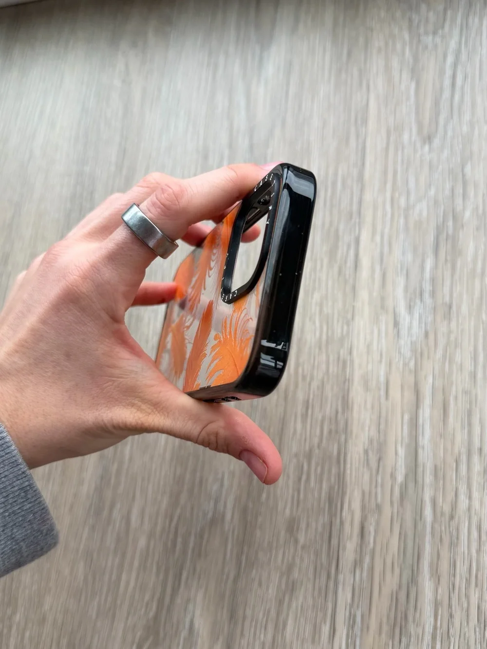 15pro max Casetify Orange Feather Clear Case with Black Trim impact MagSafe case
